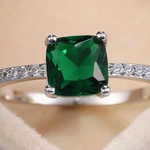Micro-set Zircon Emerald Square Ring Women Sizes 6 7 8 9